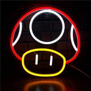 Super Mario Mushroom LED Neon Light Red Game Sign Room Decor Nintendo Retro NES